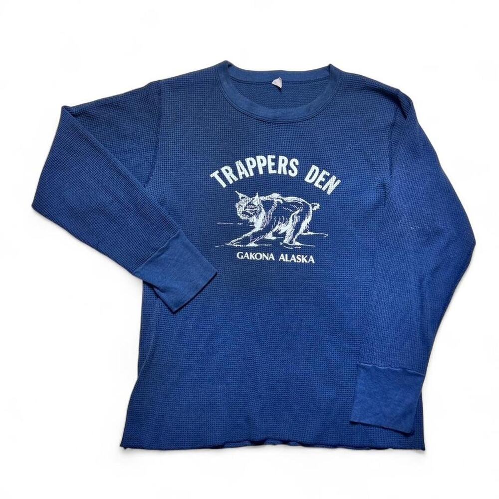 Trappers Den Gakona Alaska 70s Vintage Blue Thermal Long Sleeve Shirt